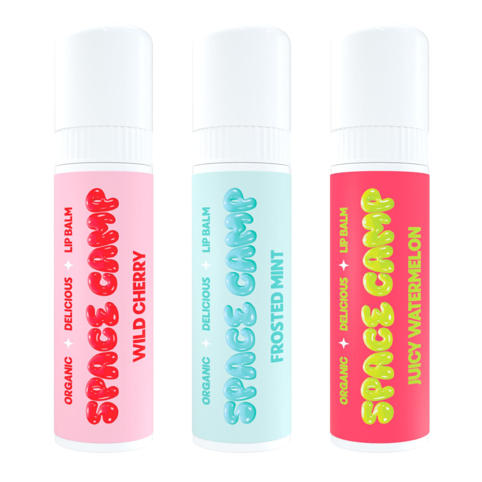 Space Camp Wellness Jumbo Lip Balm - Originals Pack Variety Flavored Balm (Wild Cherry Juicy Watermelon And Frosted Mint) - 3 Pack