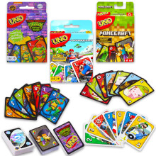 Juego de cartas de videojuegos UNO - Paquete con Minecraft Super Mario Tortugas Ninja mutantes adolescentes Tarjetas UNO para nios ms pegatinas
