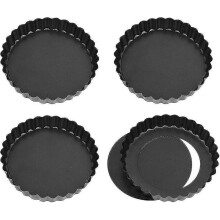 Wuqx 4 Pack Mini Quiche Pans with Removable Bottom, 12cm Tartlet Pan, Non-Stick Coating, Removable Bottom Baking Pans (Black)