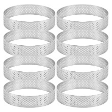 Set of 8 Stainless Steel Tart Rings, Perforated and Heat Resistant, for Cake Mousse, Round Cake Molds