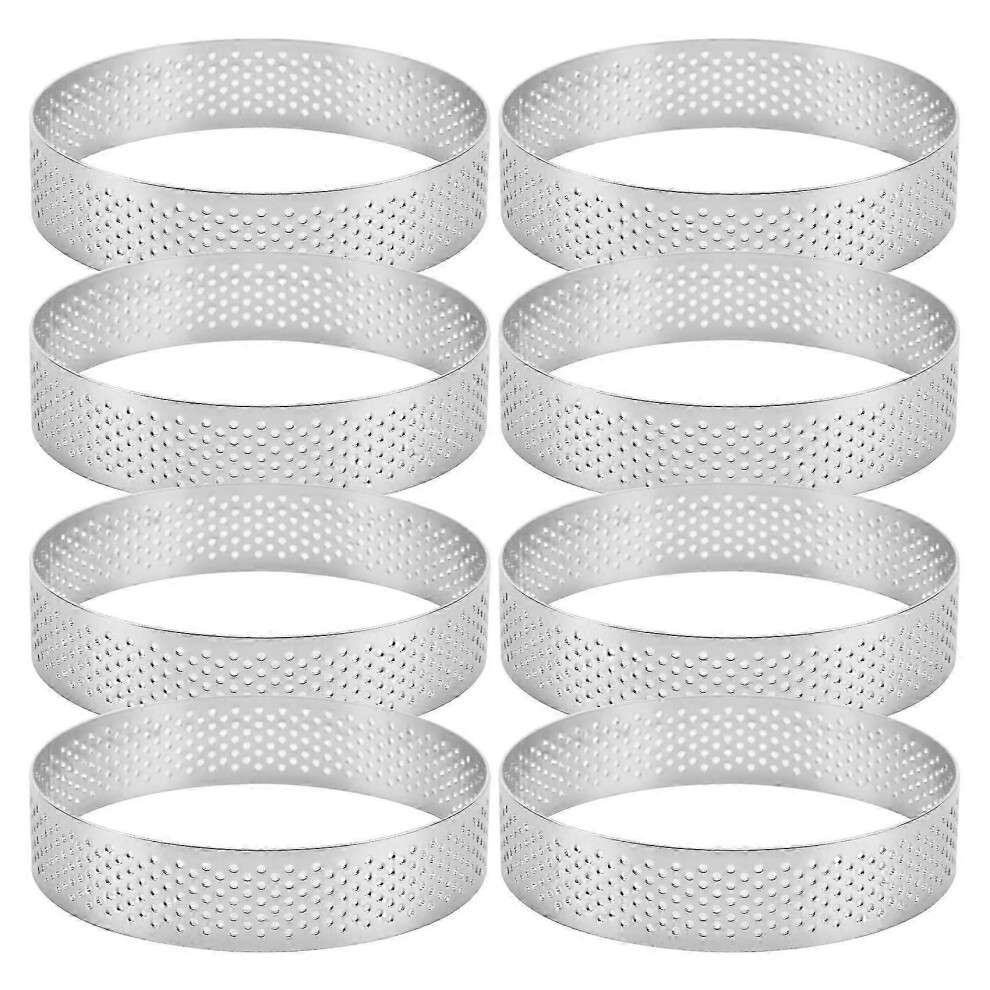 Set of 8 Stainless Steel Tart Rings, Perforated and Heat Resistant, for Cake Mousse, Round Cake Molds