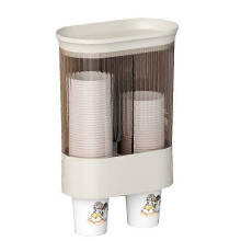 Double Tube Cup Dispenser Wall Mounted Disposable Paper Pull Cup Dispenser for Bathroom (White)