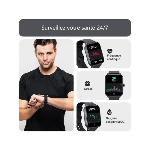 1.8-inch Smartwatch with Bluetooth Call Function, IP68 Waterproof, for Android iOS, Silver, VEANXIN 1