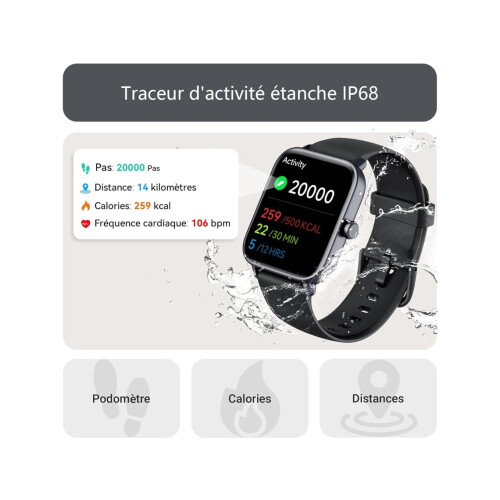 1.8-inch Smartwatch with Bluetooth Call Function, IP68 Waterproof, for Android iOS, Silver, VEANXIN 2