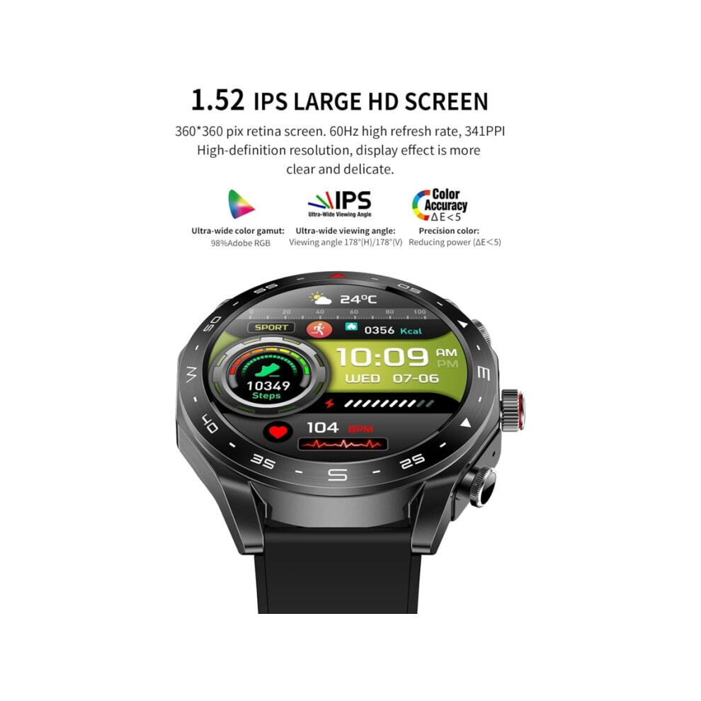 Smartwatch With Headphones, 1.52" Ips Screen, For Men And Women, Rugged Fitness Tracker, Waterproof Ip67, Veanxin Black 6220252901328