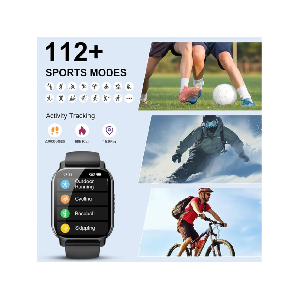 Smartwatch With Bluetooth Call Function, 1.85 Inch, Ip68 Waterproof, Compatible With Android/Ios, Veanxin Black 6220252902455