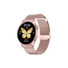 Smartwatch with Metal Strap: Touch and Button Control, Waterproof, Bluetooth, 44mm, 7-14 Day Battery, Pink, VEANXIN