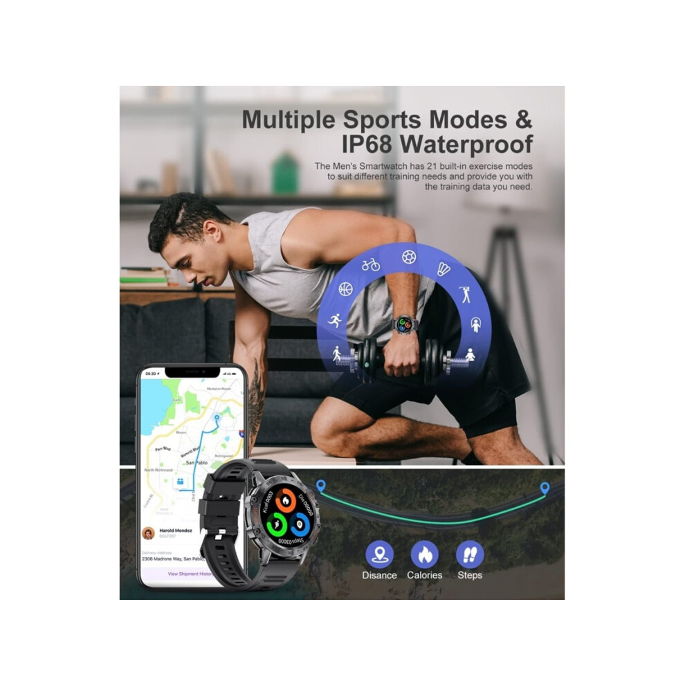 Men's Bluetooth Smartwatch With 1.39'' Hd Touchscreen, 5Atm Water Resistant Fitness Watch With Blood Pressure Monitor Veanxin 6220252914182