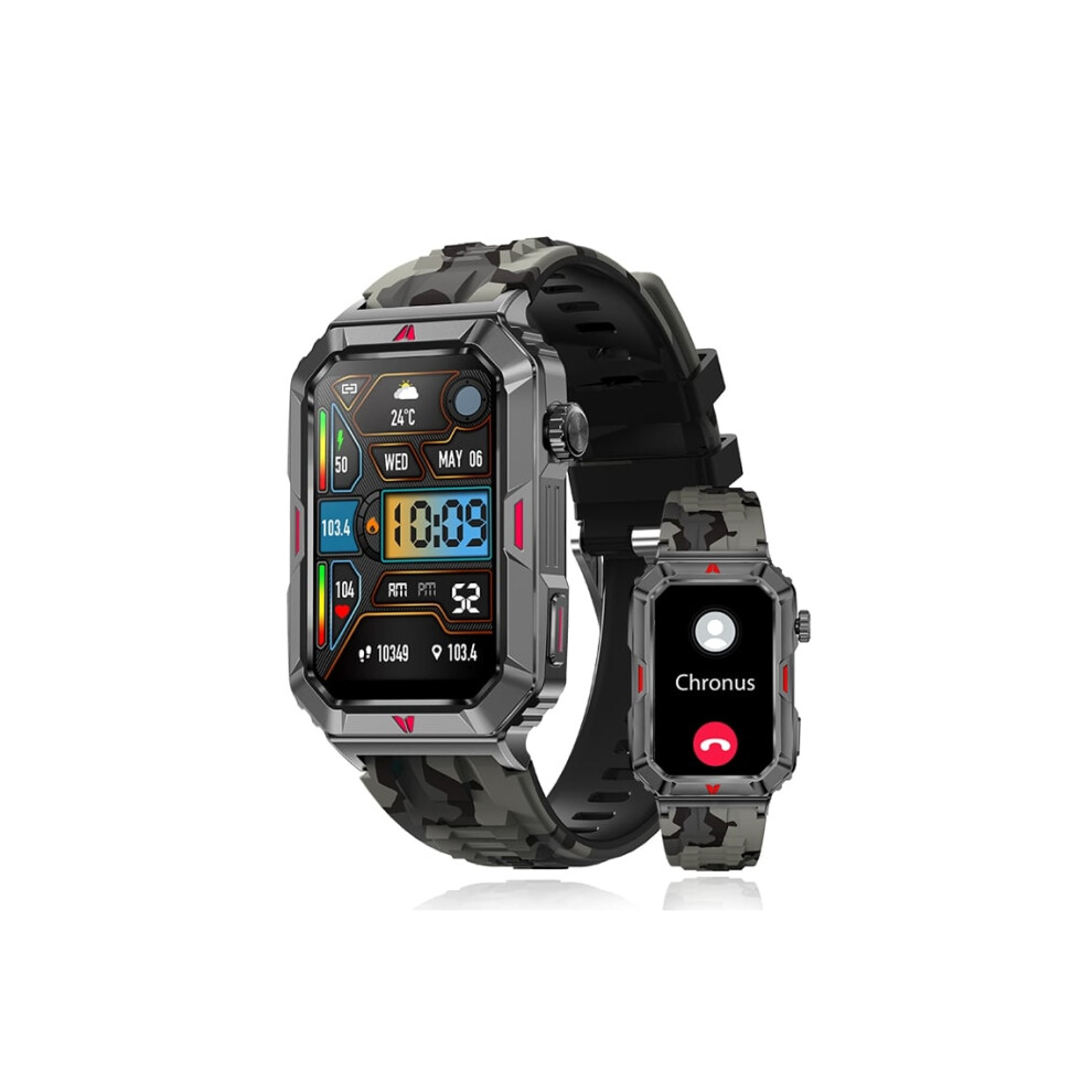 Veanxin Cf26 1 Smartwatch, 57-Inch Square Screen, Men's Fitness Tracker For Android And Ios, Camo Black 6220252920053