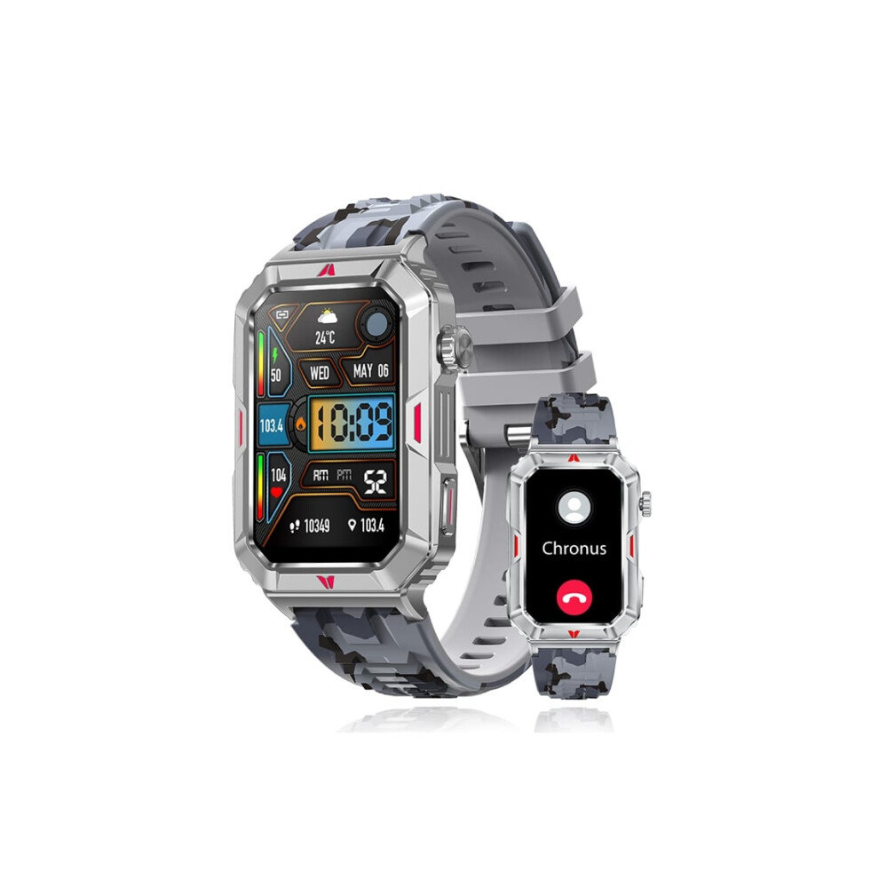 Veanxin Cf26 Smartwatch, 1.57-Inch Square Screen, Men's Fitness Tracker For Android And Ios, Camo Gray 6220252920398