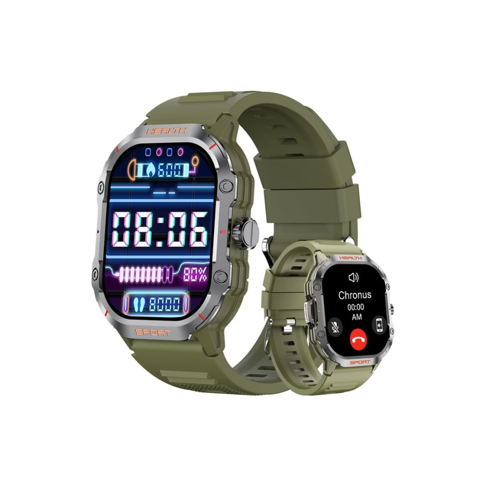 Veanxin Hk24- Smartwatch With 2.01-Inch Touchscreen, Bluetooth Call, And Fitness Tracker For Men, Compatible With Android And Ios. Green 6220252921067