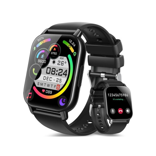 VEANXIN Hoxe Smartwatch with Bluetooth Calling, IP68 Waterproof, for Android and iPhone, Black.