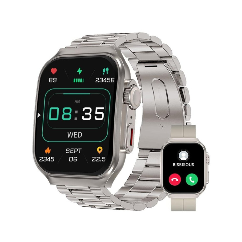 2.01-Inch Uhd Smartwatch With Bluetooth Calling And Two Straps Silver 6220252922408