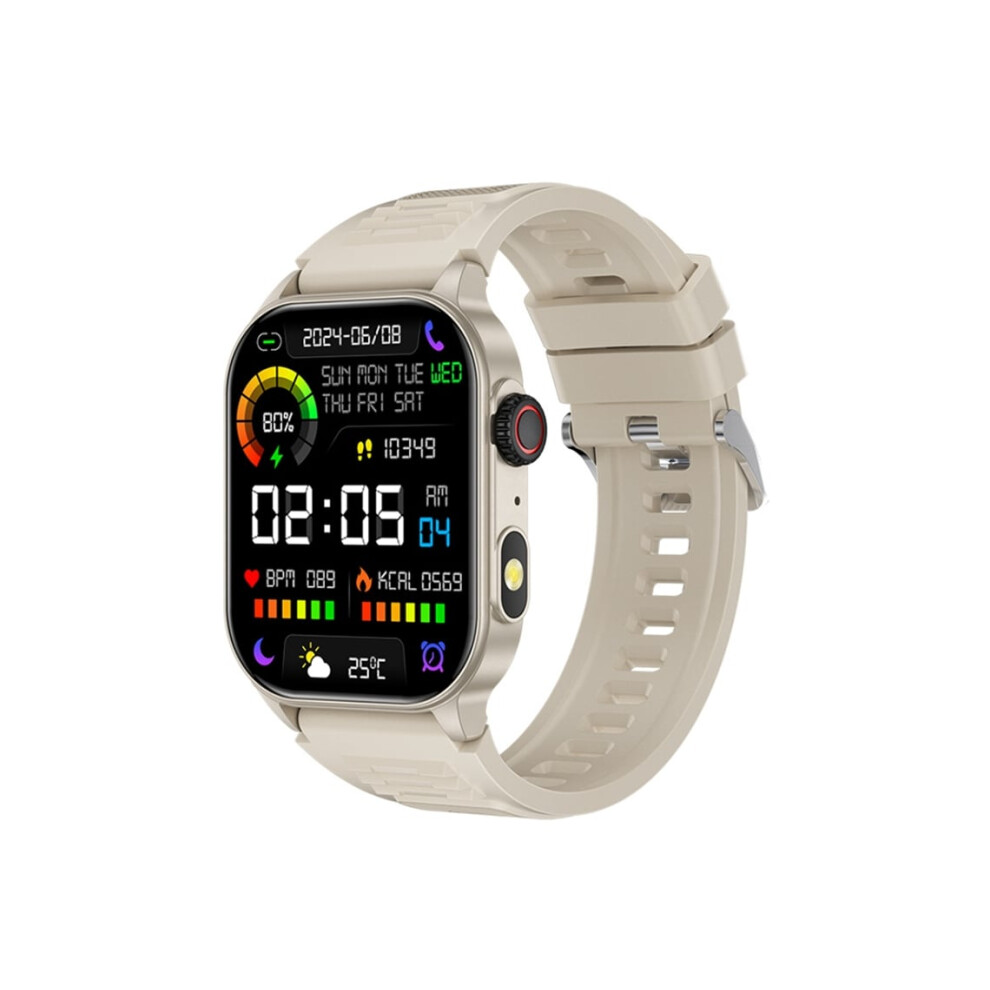 Smartwatch With Bluetooth Calls, Flashlight, And Outdoor Sports Tracking - Khaki Veanxin 6220252922705