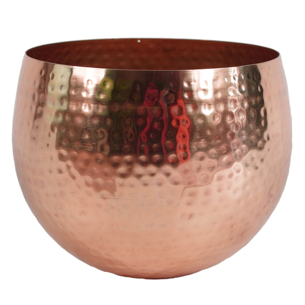 Leaf Large Metal Bowl 22 X 18Cm Hammered Copper Colour - Straight Edge