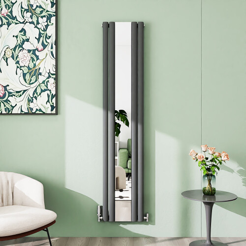 (Anthracite, 1800x381mm) Vertical Single Radiator with Mirror