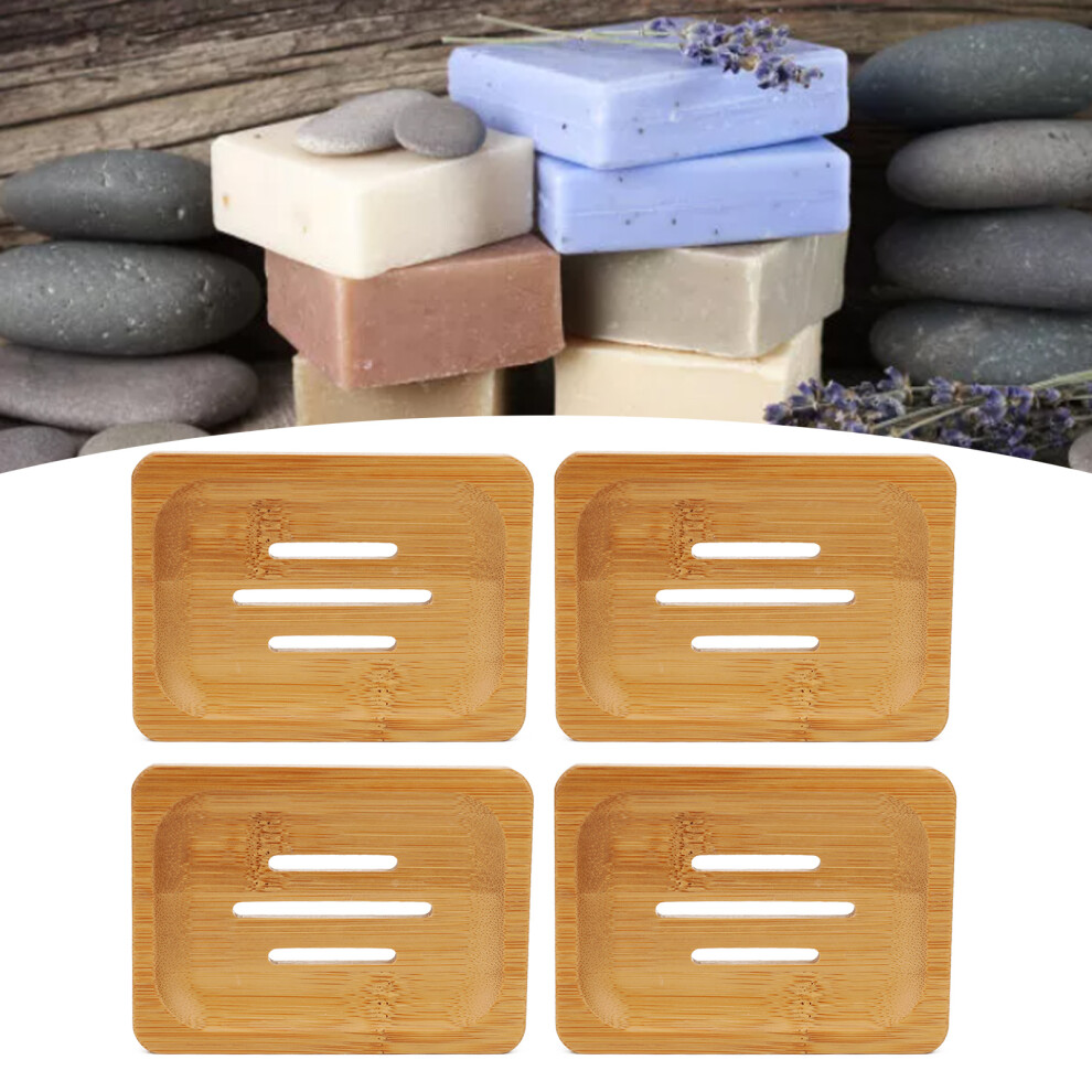 Bamboo Soap Dish 4 Pack Water Resistant Sturdy Stylish Bathroom or Salon Holder