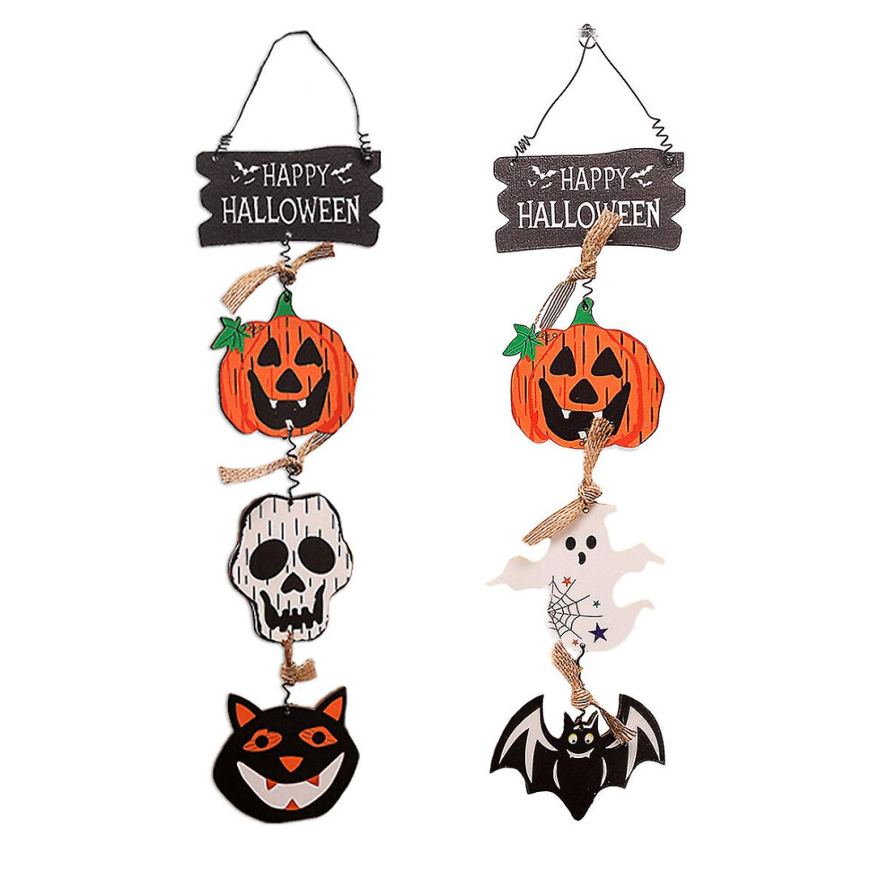 Kikidex (As Show, One Size) 2Pcs Happy Halloween Pumpkin Wooden Wall Hanging Decor Halloween Party Wall Decor