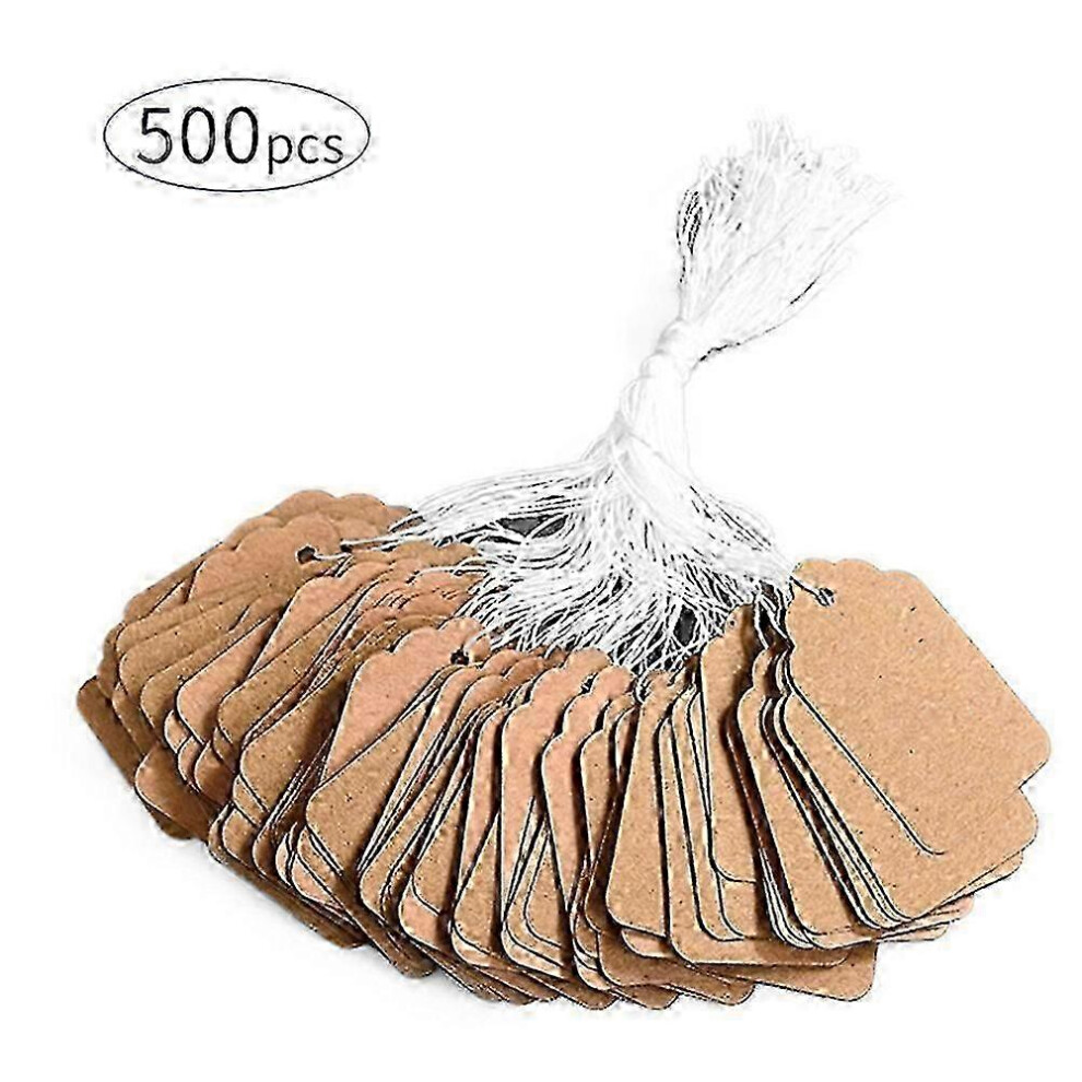 Kikidex (As Show, 35 * 22Mm) 500Pcs Blank Kraft Paper Price Tags With String - Writable Hanging Tags For Jewelry Clothes And Retail Display Tags