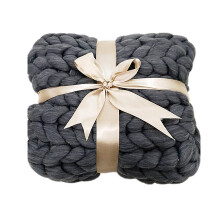 (As show, One size) Blanket - thick hand knitted wool blanket - knitted blanket wool blanket sofa blanket - 6 cm thick 100*120 cm 1.5 kg