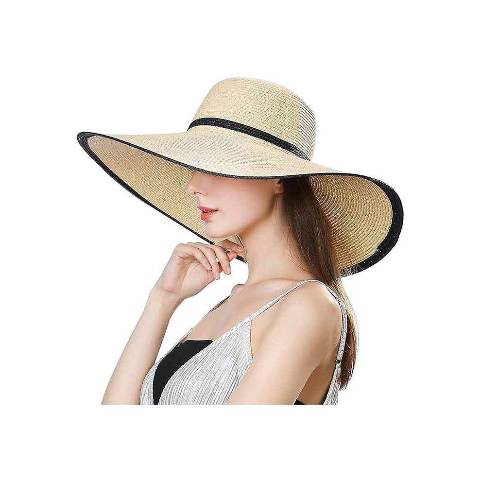 Kikidex (As Show, One Size) Women's Wide Brim Sun Hat Straw Hat Summer Holiday Adjustable
