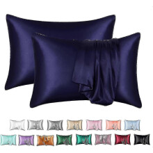 (Navy blue, 20 X 36) Silk Pillowcase 2 Pack, 100% Mulberry Silk Pillowcase For Hair And Skin,thread Count Silk Pillow-lianA2-28
