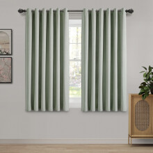 (46" X 54", SAGE GREEN) 100% Blackout Linen Curtains Thermal Insulated Curtain Pair with Tiebacks