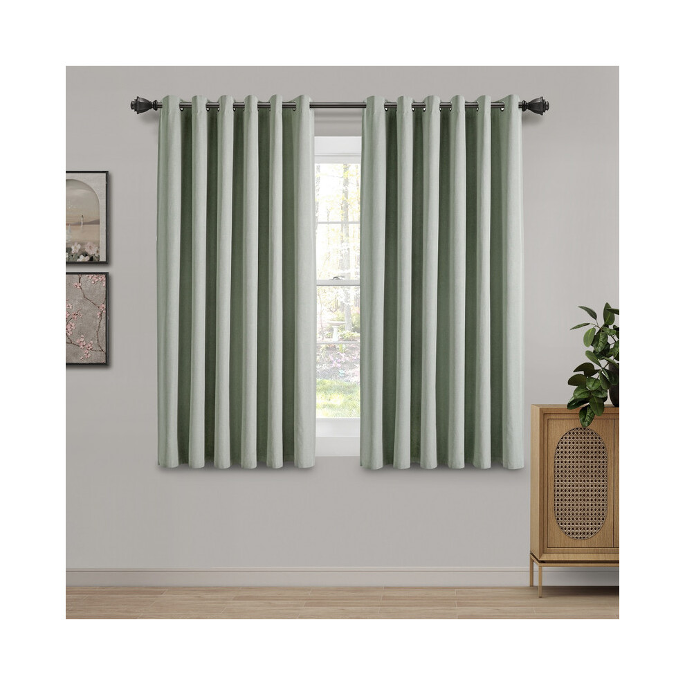 Supreme Bedding Ltd (46" X 54", Sage Green) 100% Blackout Linen Curtains Thermal Insulated Curtain Pair With Tiebacks
