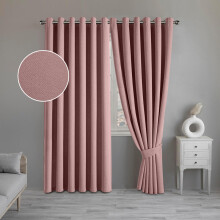(66" X 72", BLUSH) 100% Blackout Linen Curtains Thermal Insulated Curtain Pair with Tiebacks