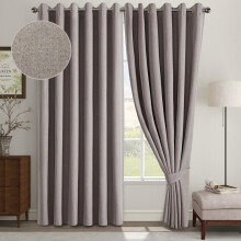 (90" X 90", MOCHA) 100% Blackout Linen Curtains Thermal Insulated Curtain Pair with Tiebacks