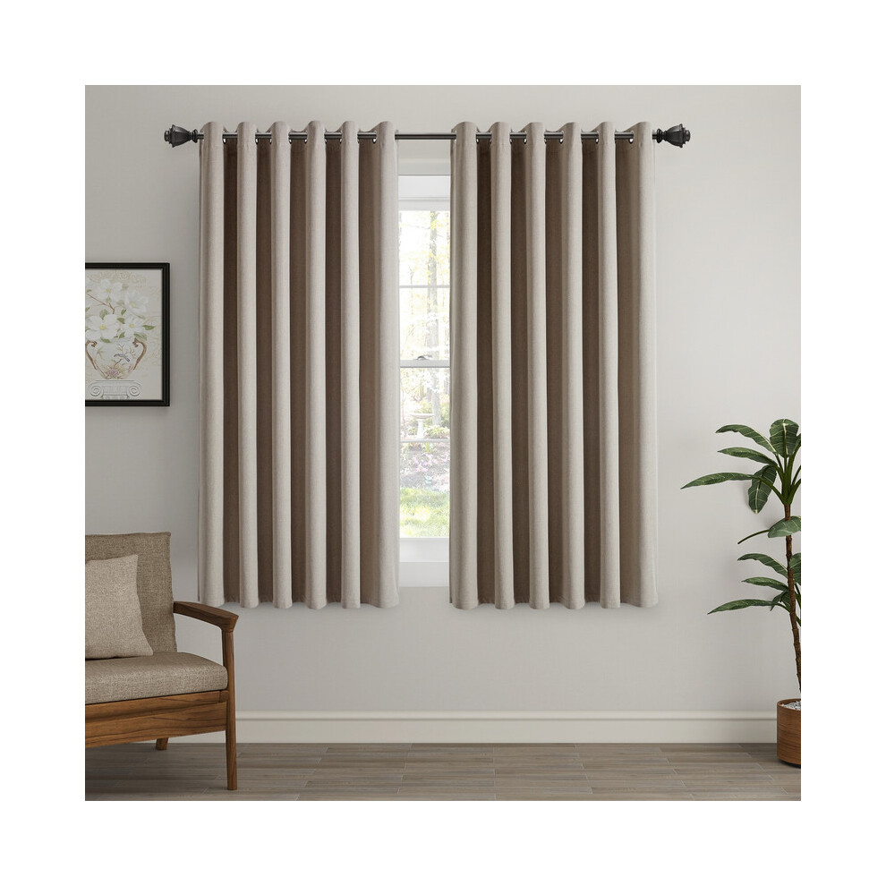 Supreme Bedding Ltd (46" X 54", Mink) 100% Blackout Linen Curtains Thermal Insulated Curtain Pair With Tiebacks
