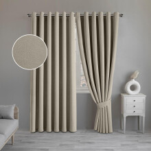 (66" X 72", MINK) 100% Blackout Linen Curtains Thermal Insulated Curtain Pair with Tiebacks