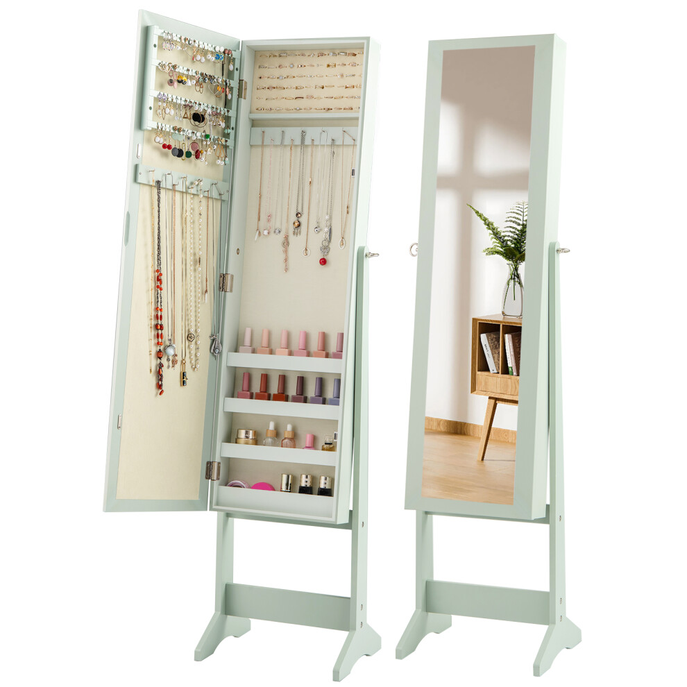 Costway Mirrored Jewelry Armoire Standing Jewellery Cabinet-Green