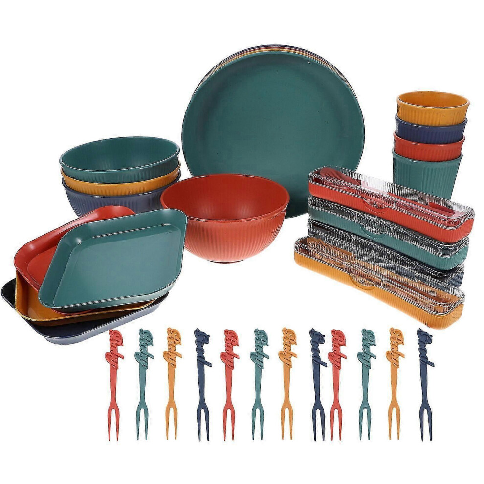 Set Wheat Straw Tableware Set Safe Reusable Portable Home Camping Durable