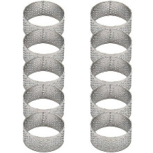 10pcs 4.5cm Round Stainless Steel Perforated Seamless Tart Ring Quiche Tart Mold Pie Circle with H