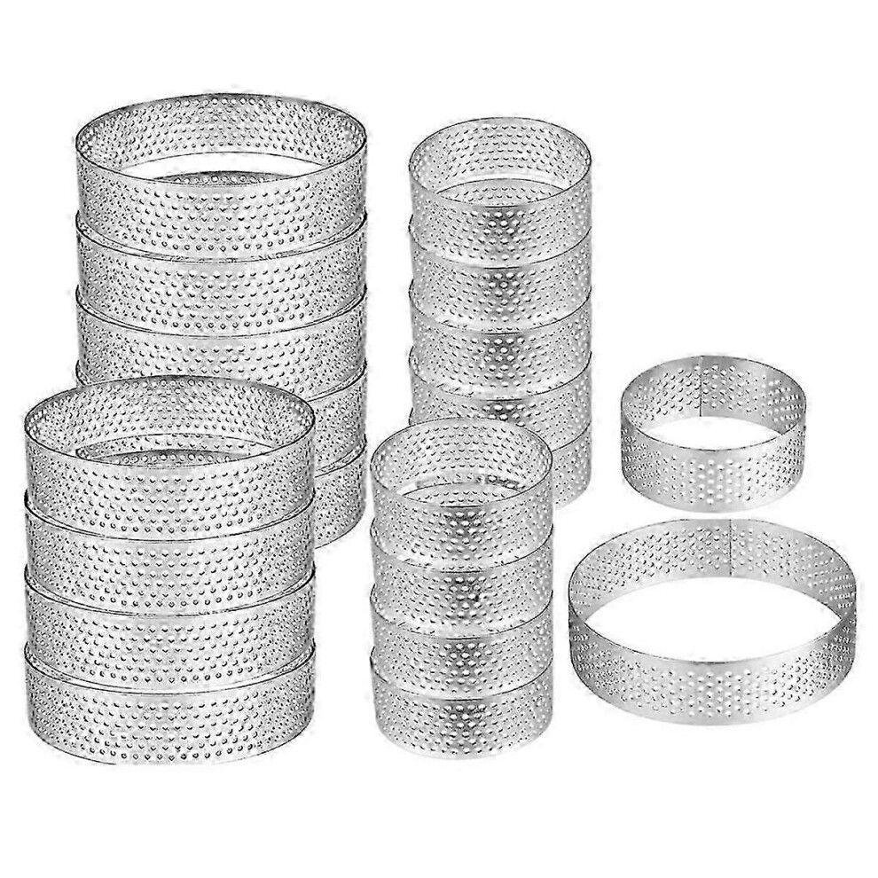 20 Pack Perforated Tart Rings, Non-Stick Round Cake Rings, Stainless Steel Round Mousse Cake Rings, Dessert Rings for Baking