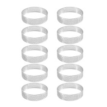 Set of 10 circular perforated stainless steel tart tins, 8 cm