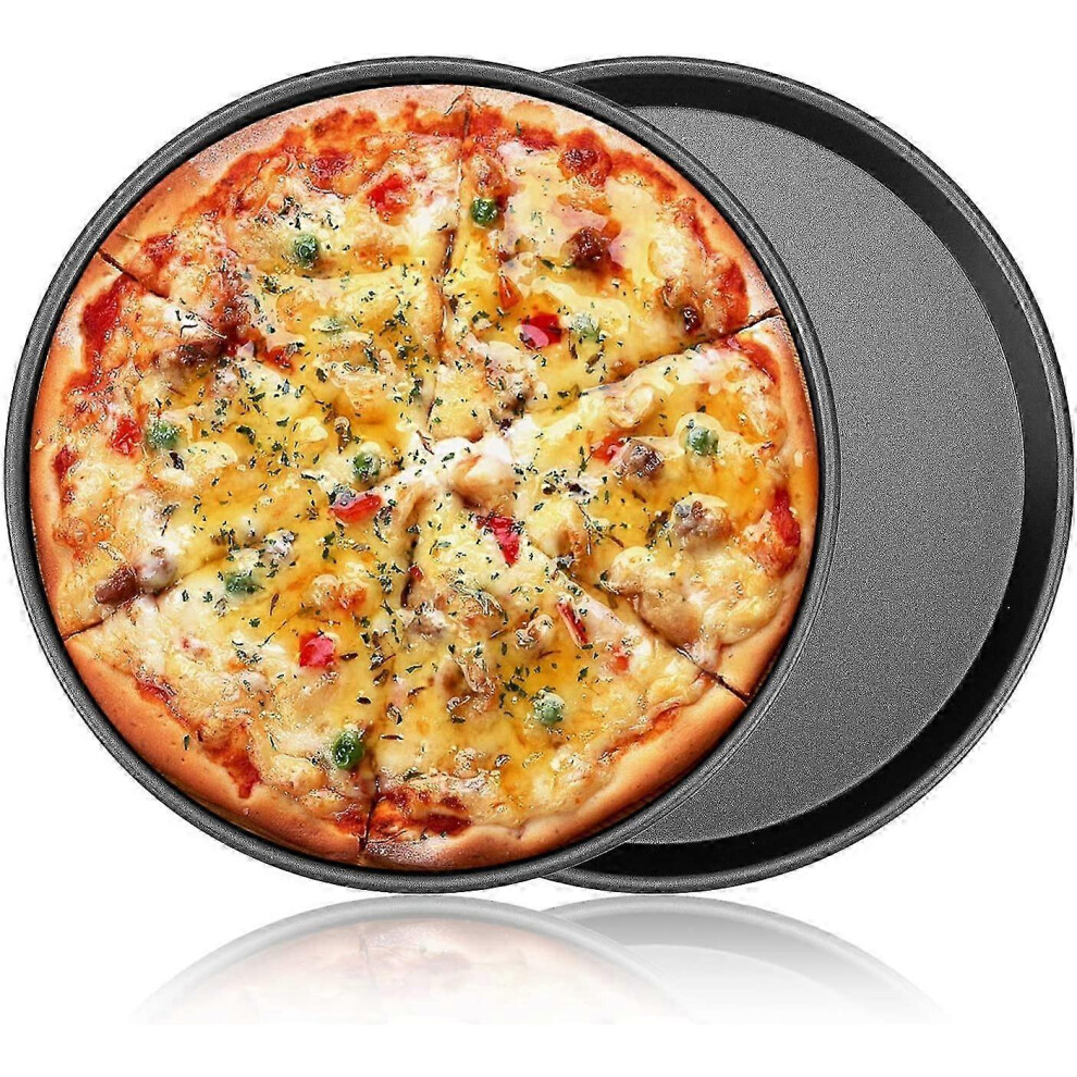 Set of 2 round carbon steel pizza pans, 23 cm thick, 0.6 mm thick.