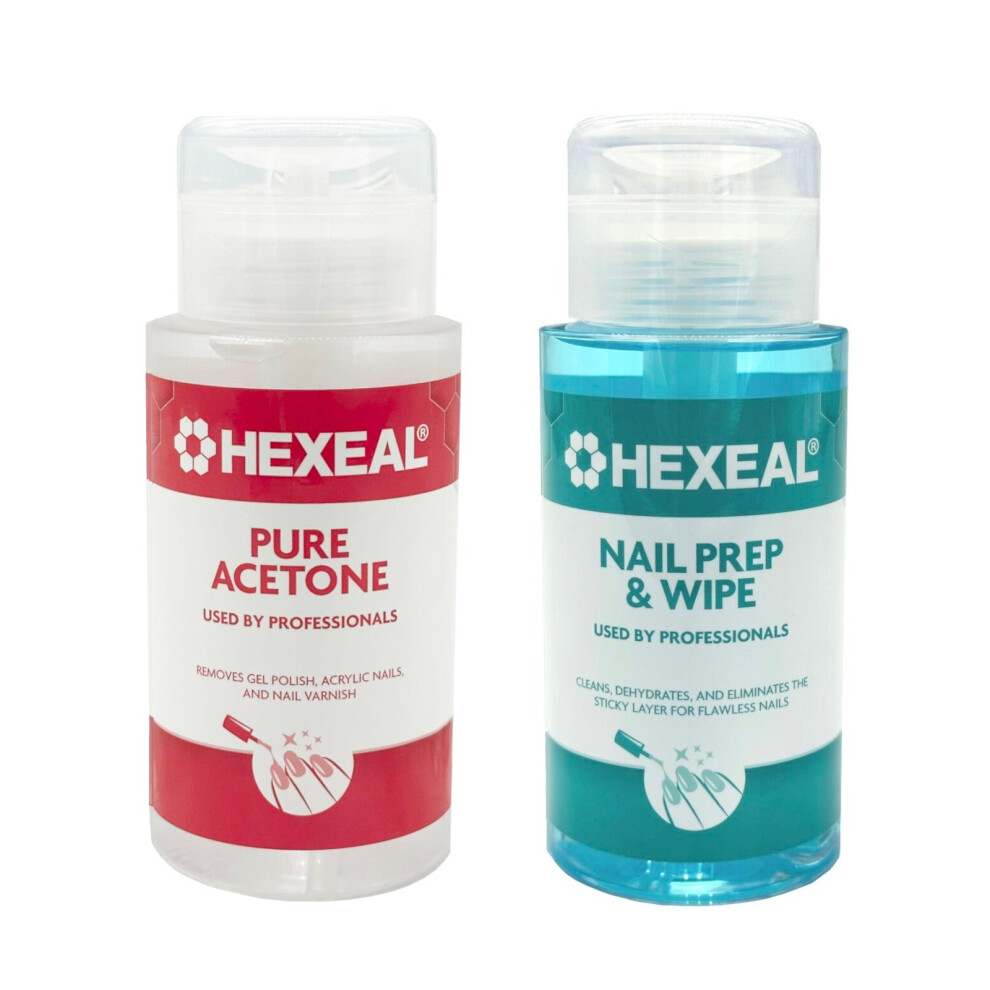 Hexeal Nail Prep & Wipe 200Ml & Acetone 200Ml Â For Home & Salon Use