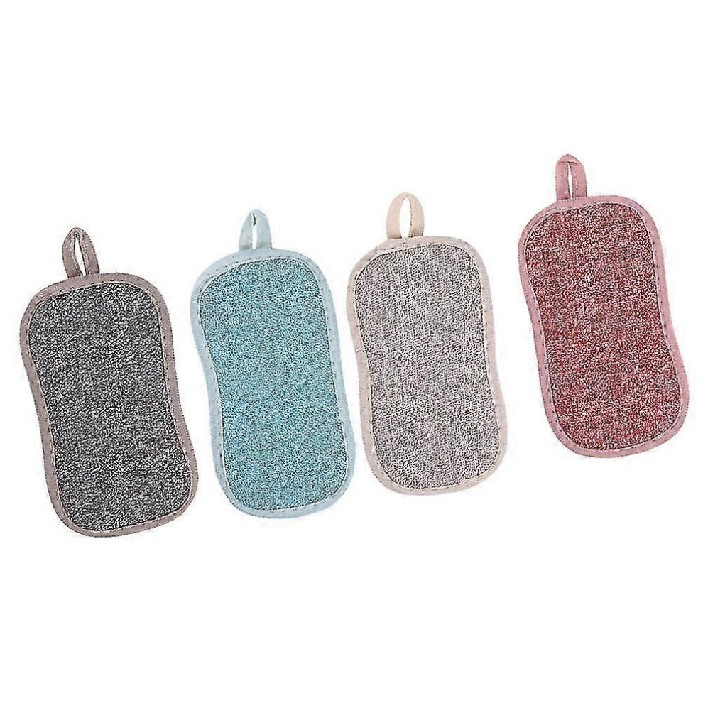 Kikidex (As Show, One Size) 4Pcs Double Sided Dishwashing Sponge Kitchen Scouring Pads Cleaning Scrubbers (Random Color)