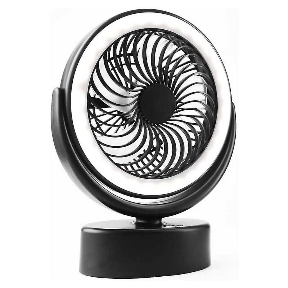 Kikidex (As Show, One Size) Desk Fan, Tent Fan Light 3000Mah Battery Operated Camping Fan With Horch Led Lantern Black