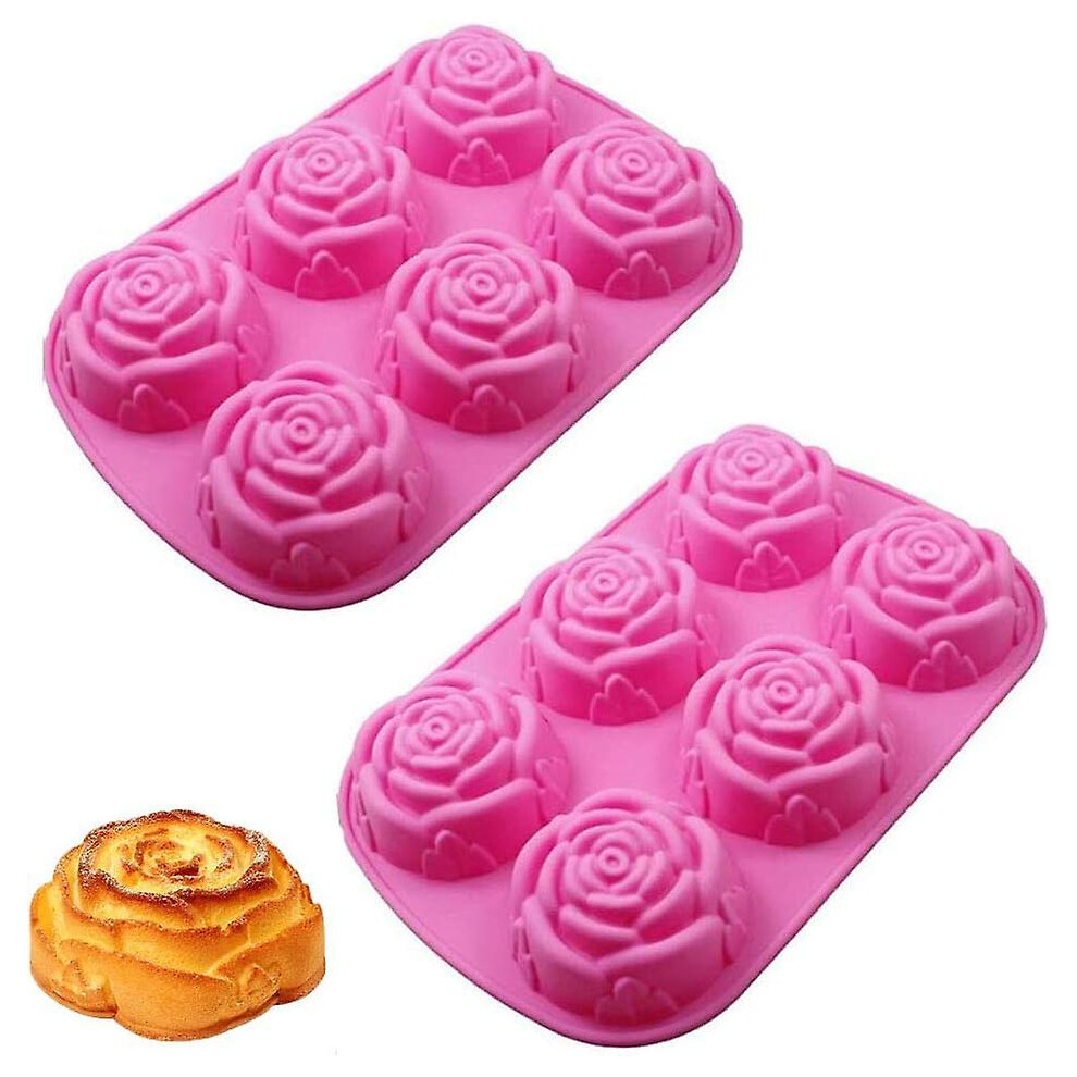 Kikidex (As Show, One Size) Rose Flower Shape Silicone Molds, 2 Pieces 3D Silicone Mold, Flower Silicone Soap Molds, Flower Silicone Molds (Pink)