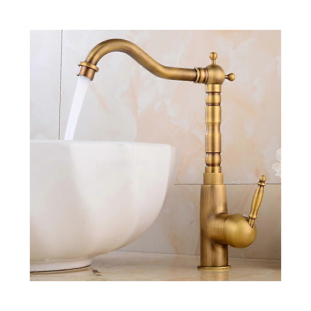 Kikidex (As Show, One Size) Vintage Basin Faucet Kitchen Sink Mixer Tap With Ceramic Handle 360 Swivel With High Spout