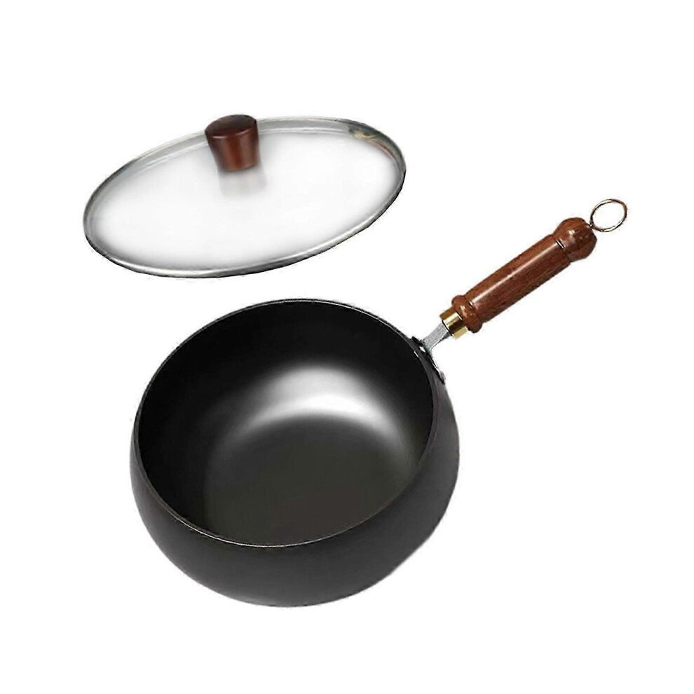 Kikidex (As Show, Without Lid) 9.45' Iron Wok Flat Bottom Wok Gas Cookware Induction Cooker Frying Wok Pan Stir Fry Pan For Camping Home Restaurant Kitchen