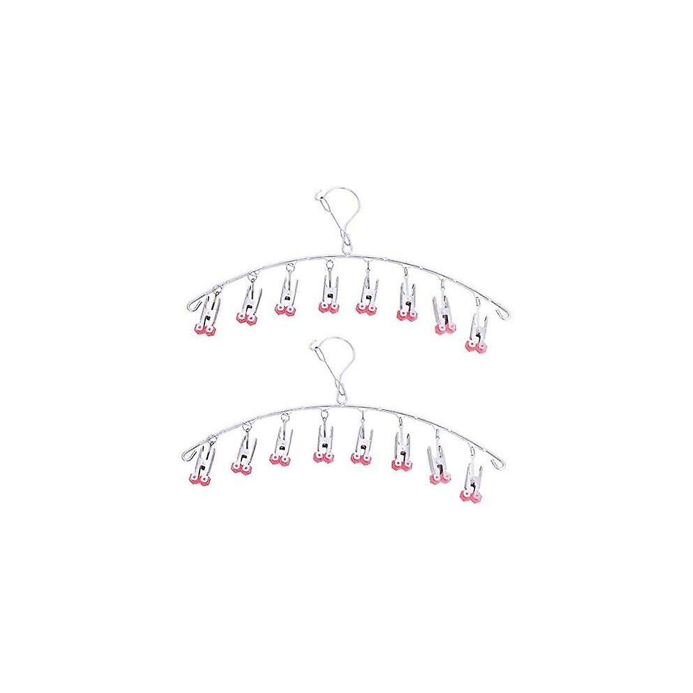 Kikidex (As Show, One Size) 2Pcs Stainless Steel Drying Hanger, Hanging Drying Rack With 8 Clips For Underwear, Socks, Quickly Remove Clothes From Hanger, Red