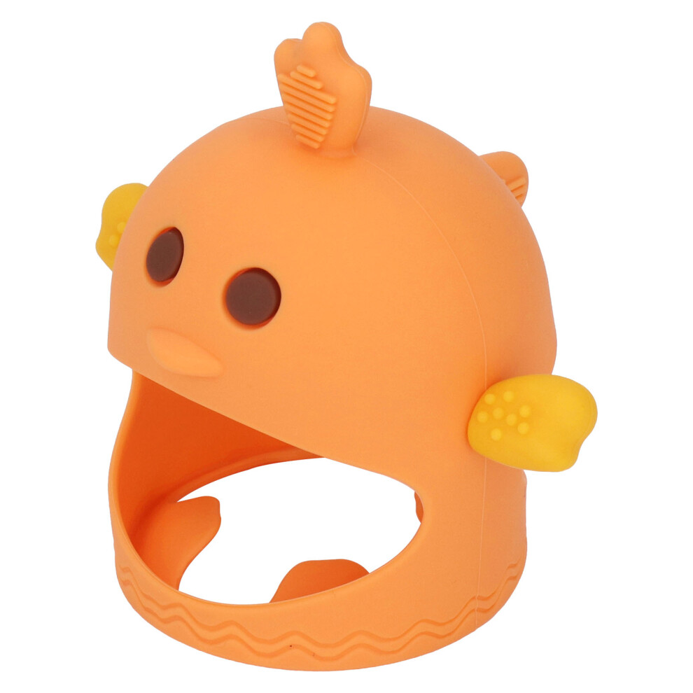 Cute Orange Silicone Hand Pacifier with 2 Teether Stems for Babies