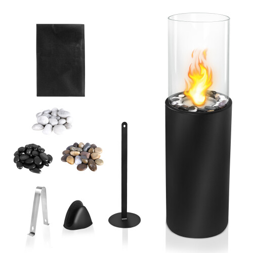 (Circle) Ethanol Fireplace, Floor Fire Ventless Firepit with Safety Glass and Flame Extinguisher, Round