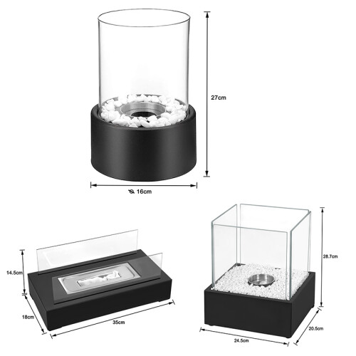 Table fireplace, Fire Bowl Pot Ethanol Ventless Firepit with Safety Glass, Square 1