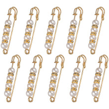 10Pcs Stylish Golden Brooches Coat Sweater Decorative Pearl Pins