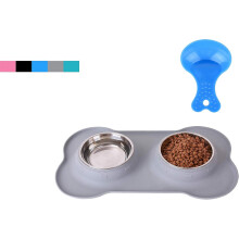 (As show, One size) Pet Dog Bowls 2 Stainless Steel Dog Bowl with No Spill Non-Skid Silicone Mat + Pet Food Scoop Water and Food Feeder Bowl